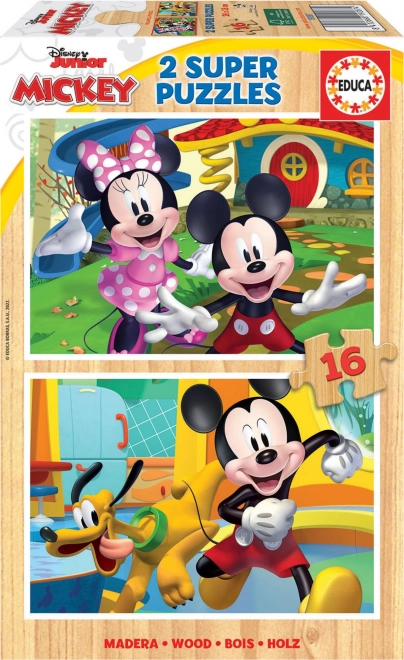 Puzle de madera Mickey y Minnie 2×16 piezas