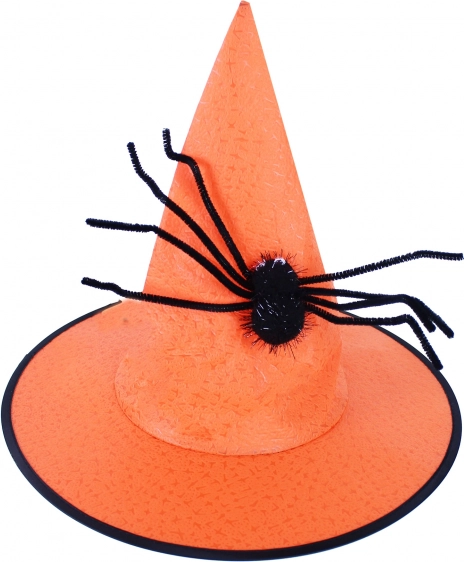 Sombrero de bruja naranja con araña para adultos