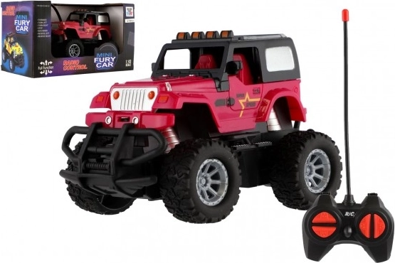 Coche todoterreno a control remoto 1:43, 27 MHz, con luz – Rosa