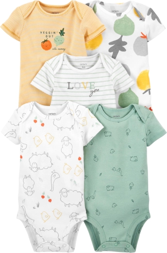 Body de bebé Carter's de manga corta Veggies neutro, 5 uds., talla 46
