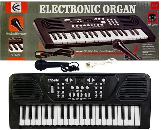 Teclado electrónico infantil con micrófono y carga USB (negro) - 1 unidad