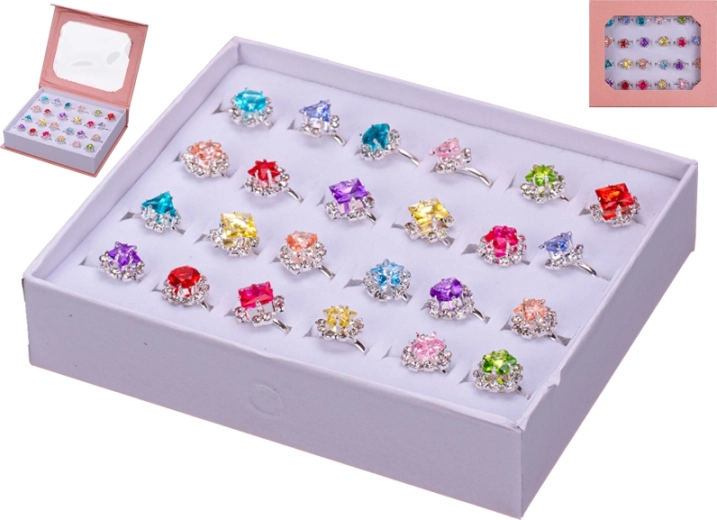 Juego de anillos infantiles de metal con piedras de colores, 24 uds