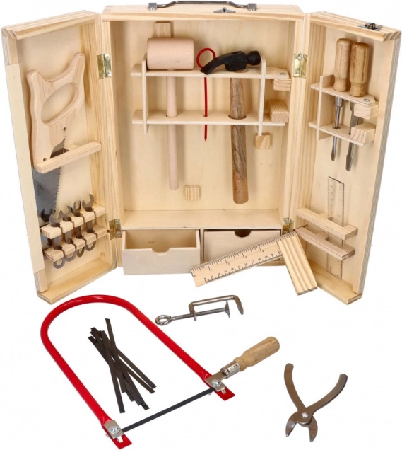 Set de herramientas metálicas en caja de madera