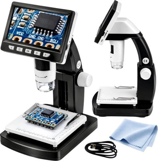 Microscopio digital LCD de 4,3" con iluminación LED y aumento hasta 1000×