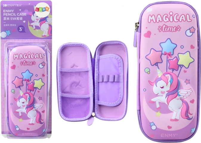 Estuche escolar desplegable 3D Unicornio morado 23 × 10 × 5 cm