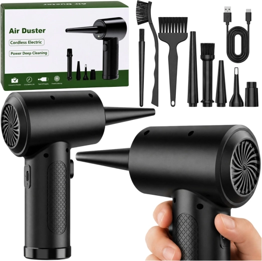 Pistola eléctrica sopladora de polvo (air duster) USB‑C con juego de boquillas y cepillos