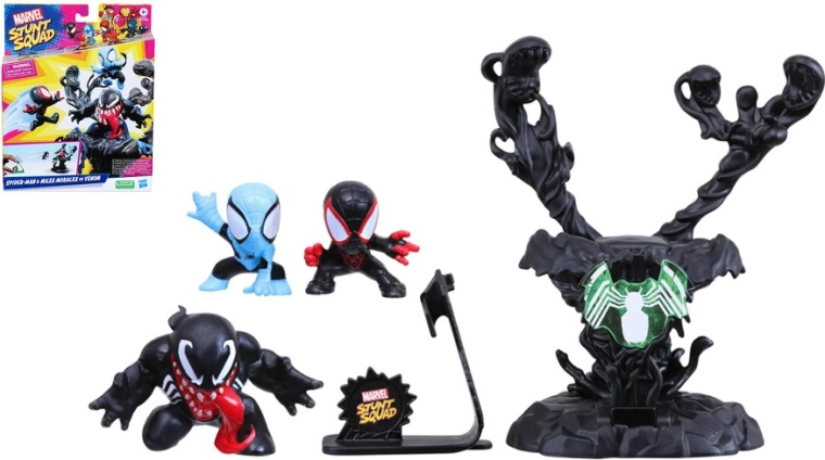 Spider-Man y Miles Morales vs Venom – figuras de goma con lanzador