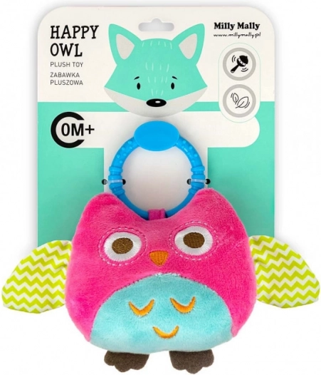 Llavero de peluche rosa con búho