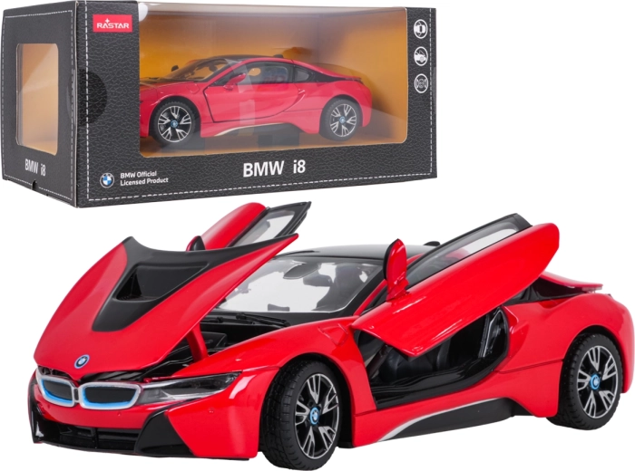 Modelo metálico de coche BMW i8 RASTAR a escala 1:24, rojo