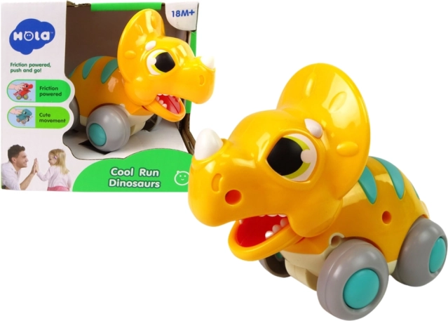 dinosaurio amarillo con ruedas triceratops – juguete de plástico para niños