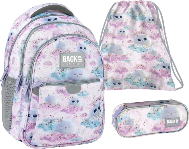 Set escolar BackUP Dreamy 3 en 1 en oferta (mochila, estuche y bolsa)