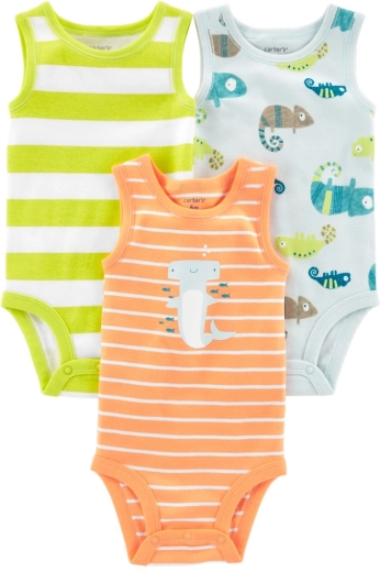 CARTER'S bodies de algodón sin mangas stripes animals para niños, 3 uds – 3m