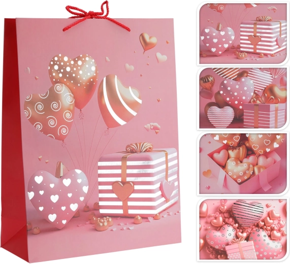 Bolsa de regalo con motivo de corazón 23 × 18 × 10 cm, mix de decoraciones