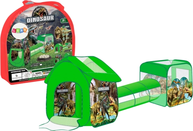 Parque infantil 3 en 1: tienda con túnel y piscina de bolas seca con motivo de dinosaurios