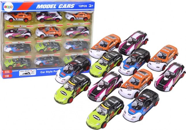 Set de coches deportivos 1:55 con mecanismo de inercia, 12 uds., multicolor