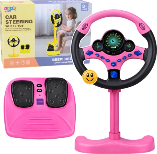 Volante interactivo infantil con soporte y pedales rosa