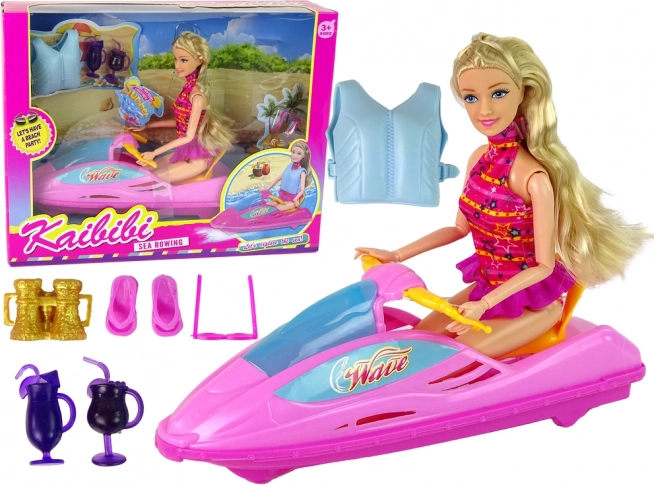 Set de muñeca con moto acuática rosa