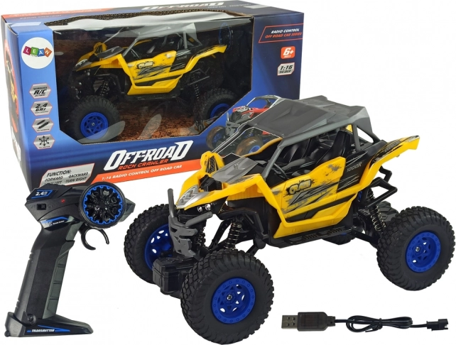 Coche RC todoterreno por control remoto amarillo 1:16