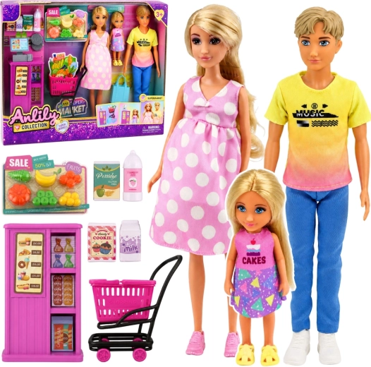 Anlily familia en el supermercado – set de 3 muñecas con accesorios