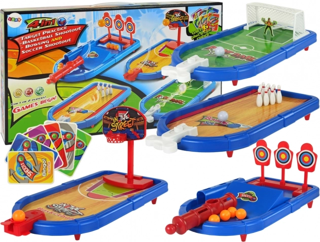 Juego de mesa 4 en 1: baloncesto, fútbol, bolos y tiro al blanco
