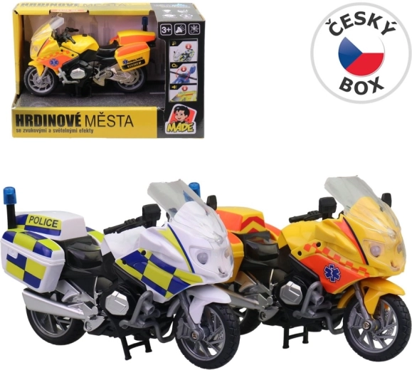 Moto infantil de policía o ambulancia con luz y sonido - 1 unidad