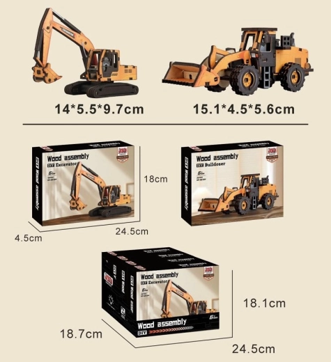 Kit de construcción de madera: máquina de obra 14 cm (cargadora o excavadora) - 1 unidad