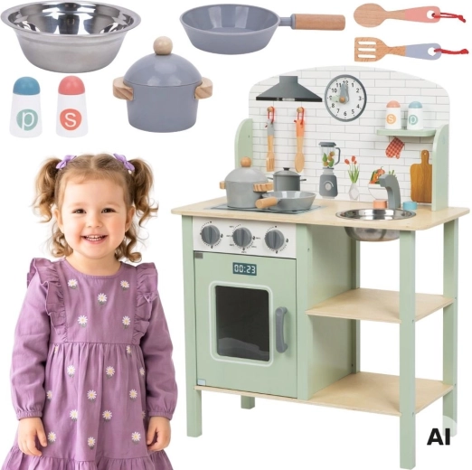 Cocina infantil de madera TOOKY TOY verde con accesorios