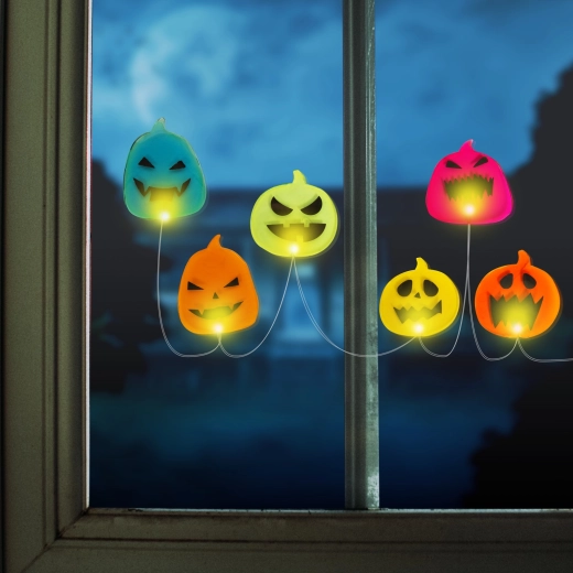 Decoración LED de Halloween para ventana con calabazas, 85 cm