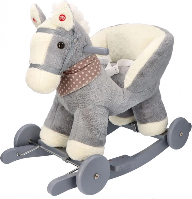 Caballito balancín de peluche con asiento y ruedas – gris