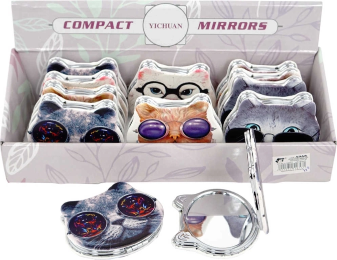 Espejo infantil plegable de doble cara, gato con gafas, 8 cm - 1 unidad