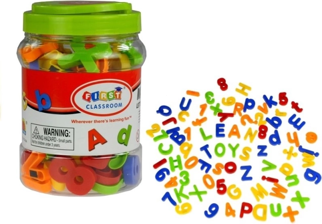 Letras y números magnéticos en caja, 78 piezas