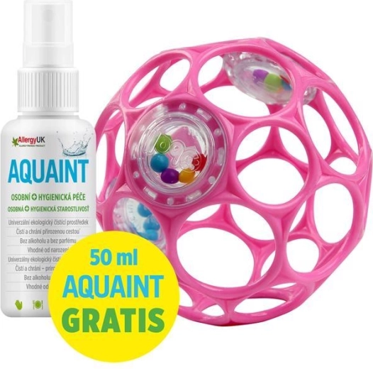 Set Oball: pelota sonajero 10 cm rosa oscuro + agua limpiadora Aquaint 50 ml