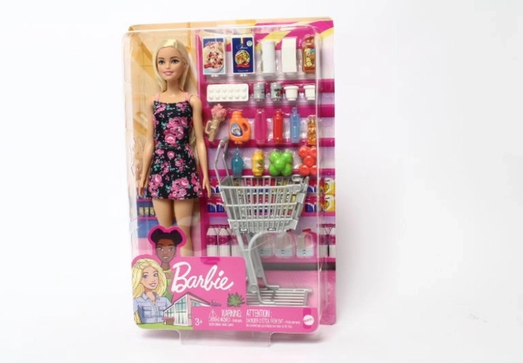 Muñeca Barbie de compras con carrito y accesorios
