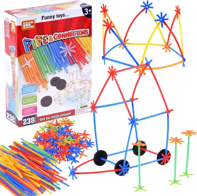Juego de construcción con tubos y conectores de colores, 238 piezas
