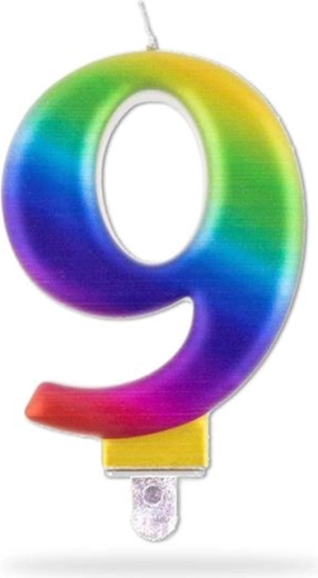 Vela de cumpleaños número 9 arcoíris 7,5 cm para pinchar