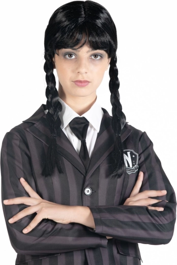 Peluca Wednesday con trenzas negras