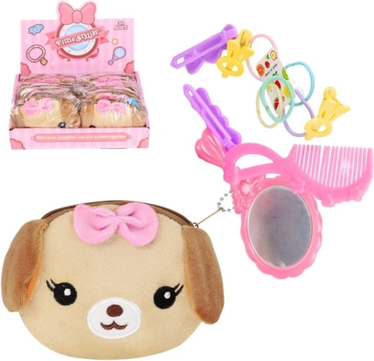 Cartera de peluche Perrito con accesorios de peluquería