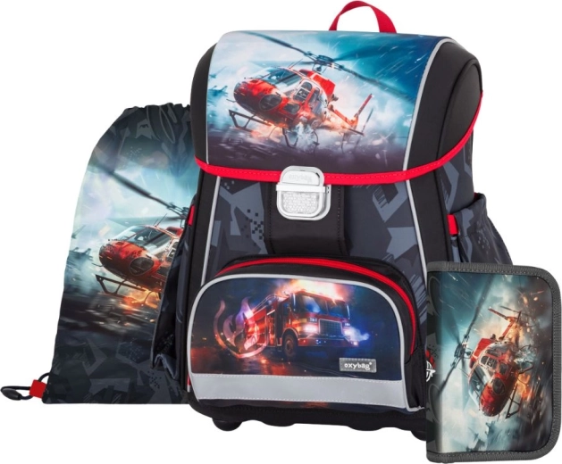 Juego escolar Premium Bomberos – mochila, estuche y bolsa para deporte