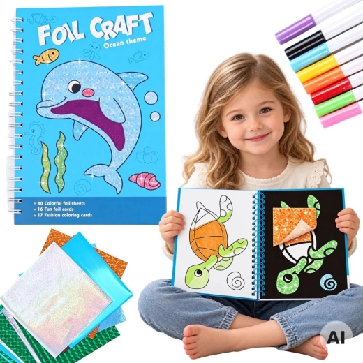 Set creativo Woopie con láminas y dibujos para colorear Delfín, 121 piezas