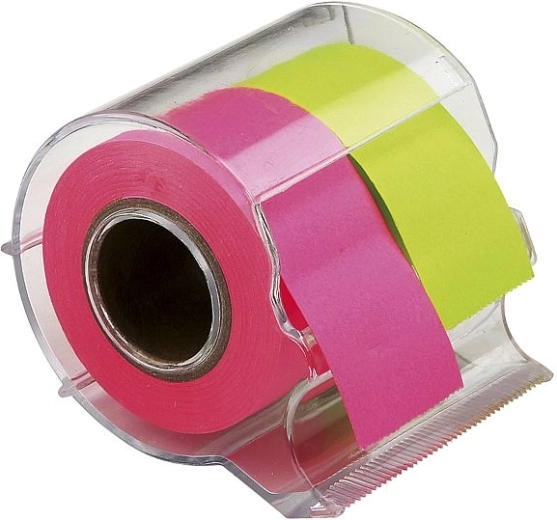 Notas adhesivas con dispensador 2,5 × 10 m, colores neón