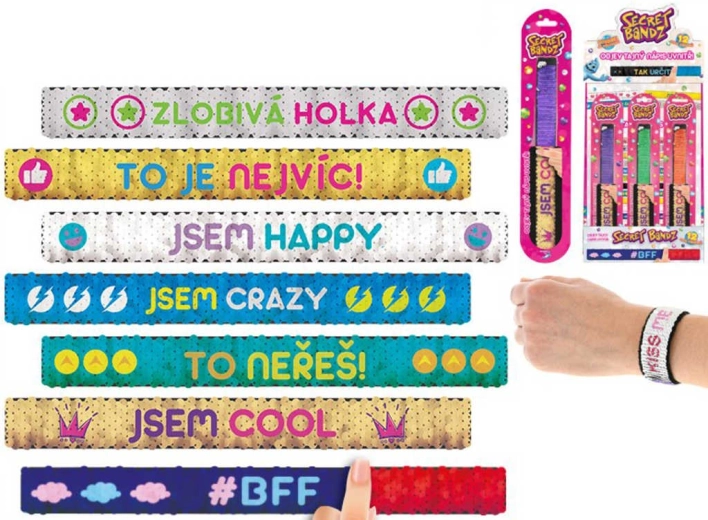 Pulsera de lentejuelas Secret Bandz con banda enrollable y texto en checo 23 cm - 1 pieza