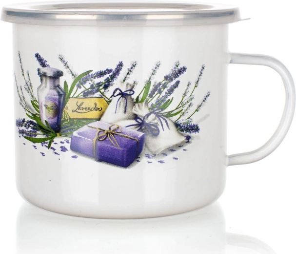 Taza esmaltada Lavender 0,9 l con tapa de plástico