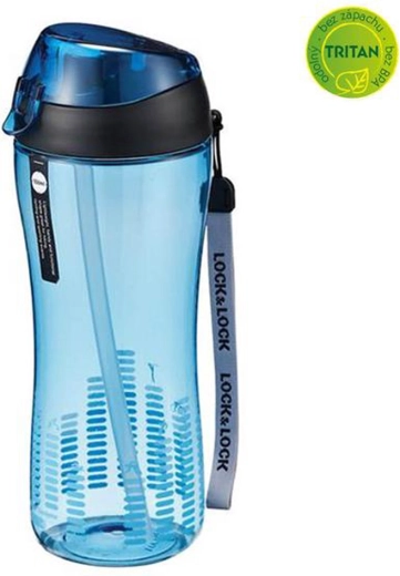 Botella deportiva con cierre lock 550 ml con pajita de silicona – azul