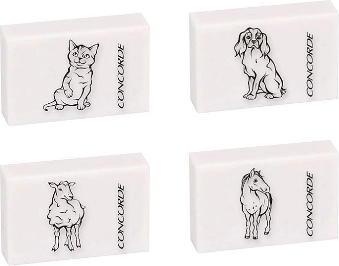 Goma de borrar con animalitos CONCORDE, blanca
