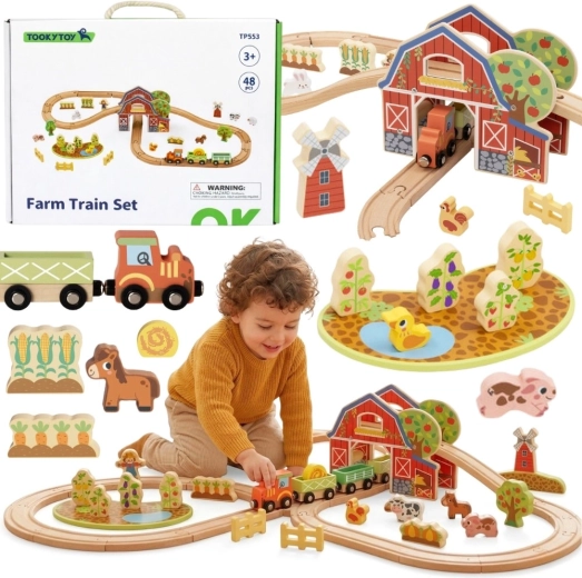 Circuito de tren de madera Granja, 48 piezas Tooky Toy