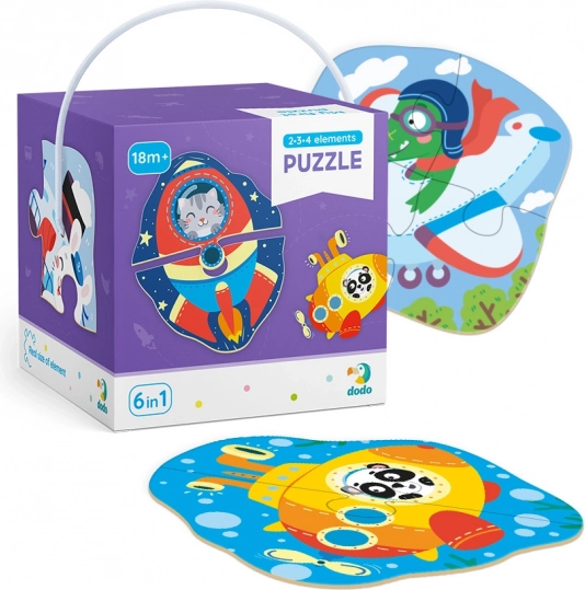 Puzzle de 2–4 piezas Transporte – puzzle infantil de contornos DODO