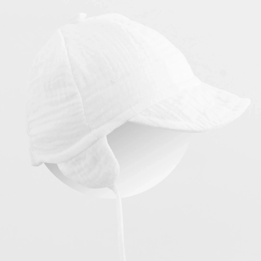 Gorra infantil de verano de muselina con visera New Baby blanca (talla 68/74)