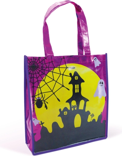 Bolsa de regalo de Halloween con motivo de castillo, morada