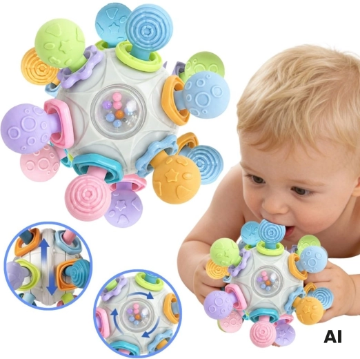 Woopie Baby pelota sensorial 3 en 1 con mordedor y sonajero 6m+ - 1 unidad