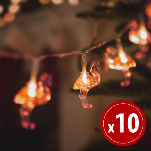Cadena de luces LED con flamencos, 1,1 m, 10 LED, luz blanca cálida